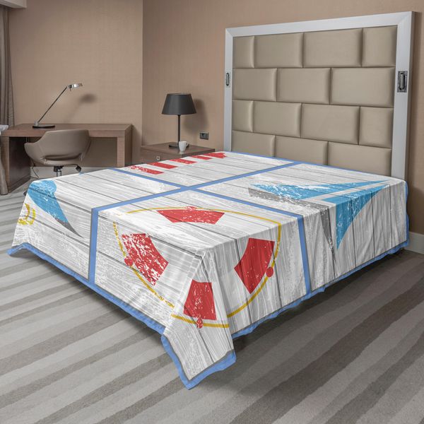 Abakuhaus Lenzuolo Seagulls, Gabbiano, Faro, Salvagente E Barca A Vela, Sfondo In Legno, Lenzuolo Morbido E Confortevole Per Un Letto Decorativo, 1 Pezzo, 244 Cm X 205 Cm, Multicolore-image
