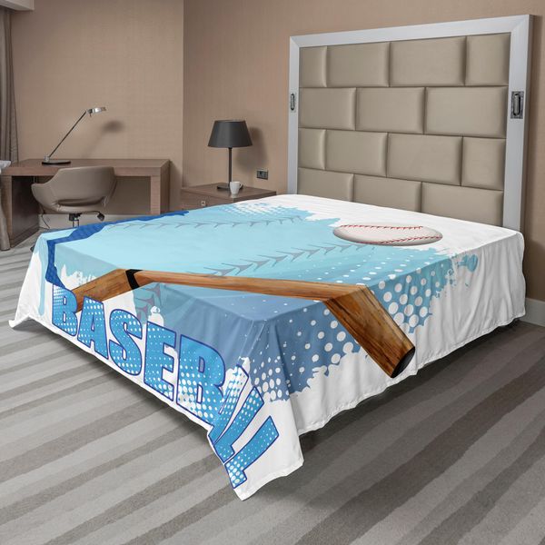 Abakuhaus Lenzuolo Da Baseball, Silhouette Di Un Giocatore Di Baseball Con Icone Di Gioco, Stampa A Tema Sportivo, Lenzuolo Morbido E Confortevole Per Un Letto Decorativo 1 Pezzo 244 Cm X 205 Cm, Blu E Bianco-image