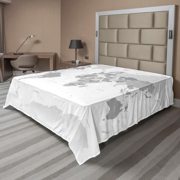 Abakuhaus Lenzuolo Grigio, Mappa Politica Dettagliata Del Mondo Con Tutti I Paesi, Lenzuolo Superiore Morbido E Confortevole Per Un Letto Decorativo 1 Pezzo 266 Cm X 260 Cm, Grigio Bianco-image