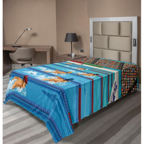 Abakuhaus Lenzuolo Olympia, Illustrazione Nuotatori Durante Il Nuoto Tema Caricatura Arte In Mostra, Lenzuolo Morbido E Confortevole Per Un Letto Decorativo 1 Pezzo 190 Cm X 100 Cm, Blu Beige Rosso-image