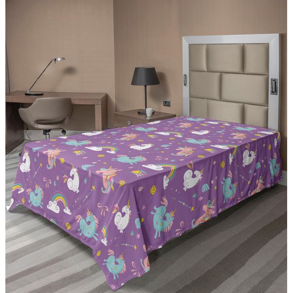 Abakuhaus Lenzuolo Magico, Unicorno E Arcobaleno, Bacchetta Magica, Asilo Nido, Bambina, Stampa Con Creature, Lenzuolo Morbido E Confortevole Per Un Letto Decorativo, 1 Pezzo, 260 Cm X 168 Cm, Multicolore-image