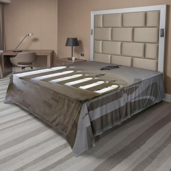 Abakuhaus Lenzuolo Medievale, Edificio Medievale Con Corridoio Ad Archi E Lanterne, Grafica Classica, Lenzuolo Morbido E Confortevole Per Un Letto Decorativo, 1 Pezzo, 266 Cm X 260 Cm, Bianco-image