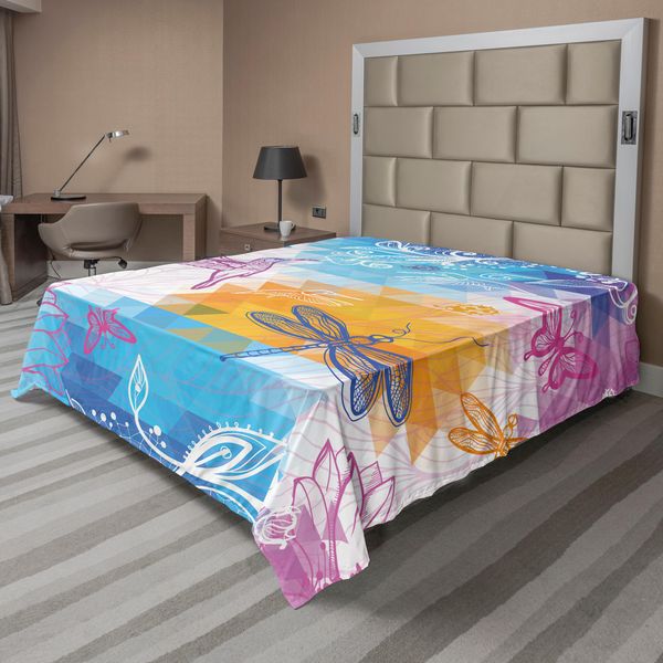 Abakuhaus Lenzuolo Libellula, Insetti, Uccelli, Forme Geometriche Angolate, Triangoli Grafici, Lenzuolo Morbido E Confortevole Per Un Letto Decorativo, 1 Pezzo, 244 Cm X 205 Cm, Multicolore-image