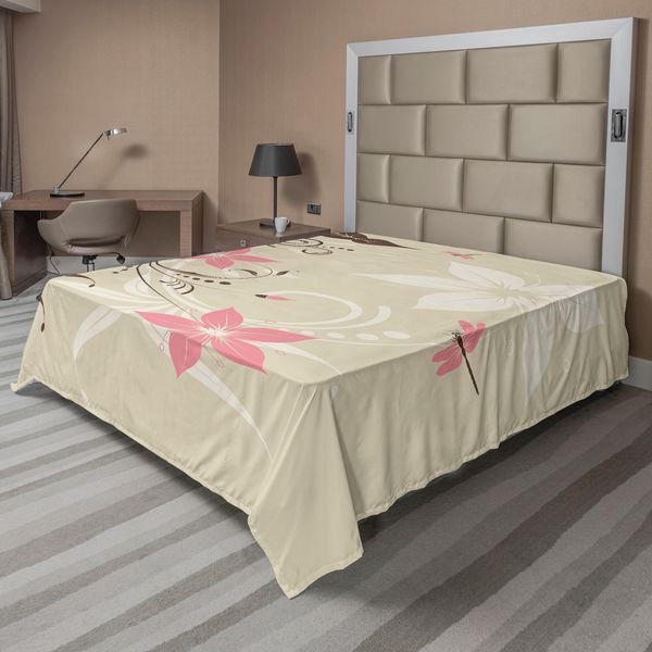 Abakuhaus Lenzuolo Libellula, Sfondo Floreale Con Libellule Intrecciate, Stampa Floreale Vintage, Lenzuolo Morbido E Confortevole Per Un Letto Decorativo, 1 Pezzo 275 Cm X 260 Cm, Marrone Chiaro-image