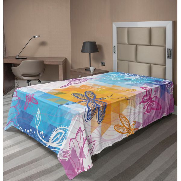 Abakuhaus Lenzuolo Libellula, Insetti, Libellule, Uccelli, Forme Geometriche Angolate, Triangoli, Grafica, Lenzuolo Morbido E Confortevole Per Un Letto Decorativo, 1 Pezzo, 260 Cm X 168 Cm, Multicolore-image