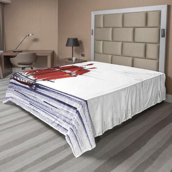 Abakuhaus Sketch Lenzuolo, Veliero, Tema Marino, Morbido E Confortevole Lenzuolo Superiore Per Un Letto Decorativo 1 Pezzo 275 Cm X 260 Cm, Viola Scuro Nero Rubino-image
