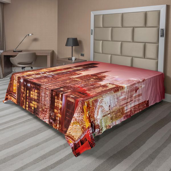 Abakuhaus Vista Della Città Lenzuolo, Dubai Di Notte Panorama Urbano Con Alti Grattacieli Immagine Panoramica Arabian Peninsula, Morbido E Comodo Lenzuolo Superiore Per Un Letto Decorativo 1 Pezzo 275 Cm X 260 Cm, Multicolore-image