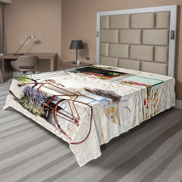 Abakuhaus Lenzuolo Con Motivo Bicicletta, Europa, Francia, Mediterraneo, Casa Rurale In Pietra, Paesaggio Con Biciclette, Foto Diurna, Lenzuolo Morbido E Confortevole Per Un Letto Decorativo, 1 Pezzo, 275 Cm X 260 Cm, Multicolore-image