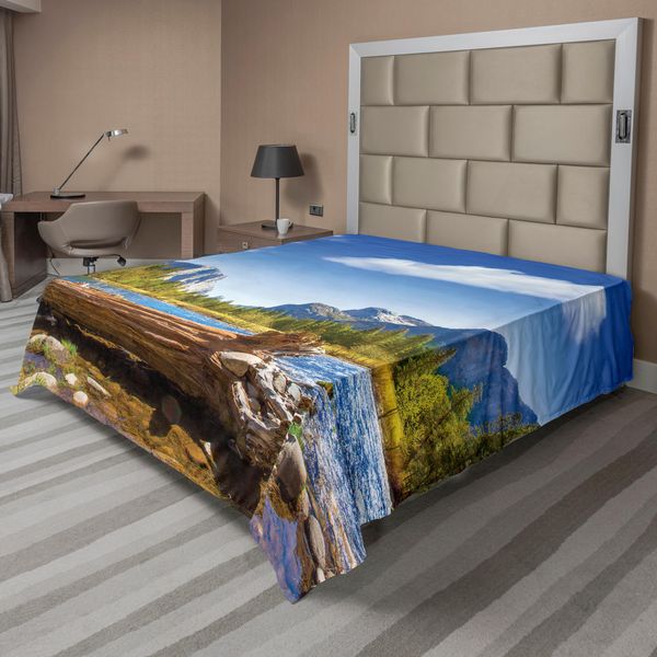 Abakuhaus Lenzuolo Yosemite, Yosemite Merced El Capitan Half Dome Nel Parco Nazionale Della California Waterscape, Morbido E Confortevole Lenzuolo Superiore Per Un Letto Decorativo 1 Pezzo 266 Cm X 260 Cm, Verde Blu-image