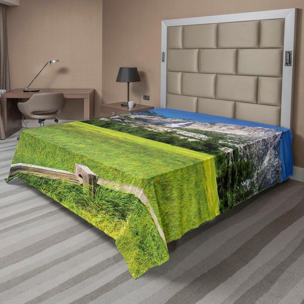 Abakuhaus Lenzuolo Yosemite, Le Cascate Nel Parco Nazionale Markstein Immagine Yosemite National Park California Usa, Morbido E Confortevole Lenzuolo Superiore Per Un Letto Decorativo 1 Pezzo 260 Cm X 228 Cm, Verde Blu-image