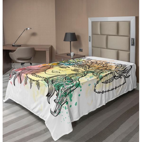 Abakuhaus Lenzuolo Occulto, Sciamana Con Terzo Occhio Sulla Testa E Disegno Occulto A Spruzzo Acquerellato, Lenzuolo Morbido E Confortevole Per Un Letto Decorativo 1 Pezzo 260 Cm X 168 Cm, Multicolore-image