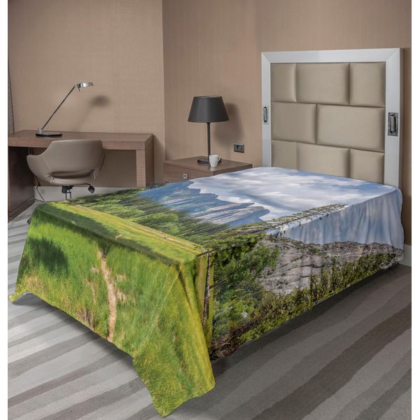 Abakuhaus Lenzuolo Yosemite, Yosemite Valley Meadows Con Alberi, Nuvole Soffici E Scogliera, Immagine Turistica, Lenzuolo Morbido E Confortevole Per Un Letto Decorativo, 1 Pezzo, 190 Cm X 100 Cm, Grigio Verde-image