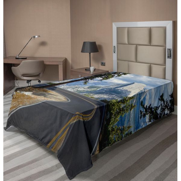 Abakuhaus Yosemite Lenzuolo, Paesaggio Di Una Strada Tortuosa Nelle Montagne Yosemite Con El Capitan, Morbido E Confortevole Lenzuolo Superiore Per Un Letto Decorativo 1 Pezzo 260 Cm X 168 Cm, Verde-image