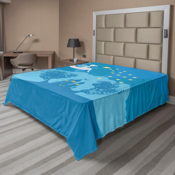 Abakuhaus Lenzuolo Fantasia, Principessa Magica Delle Fiabe Con Elfo Femminile Su Stampa Sognante, Lenzuolo Superiore Morbido E Confortevole Per Un Letto Decorativo 1 Pezzo 260 Cm X 228 Cm, Bianco Blu-image