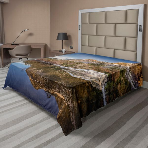Abakuhaus Yosemite Lenzuolo, Riflesso Del Lago E Delle Montagne Sull'acqua Tramonto Vista Serale Immagine, Morbido E Confortevole Lenzuolo Superiore Per Un Letto Decorativo 1 Pezzo 275 Cm X 260 Cm, Marrone-image