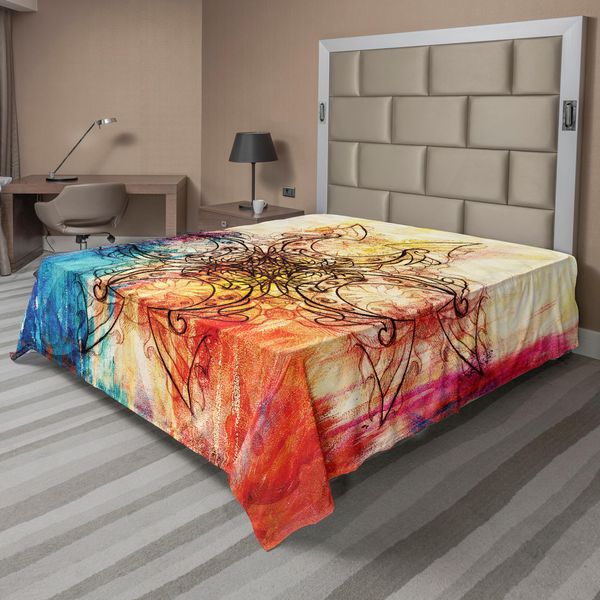 Abakuhaus Lenzuolo Mandala, Elaborato Disegno Antico Mandala Su Collage Digitale Colorato Con Motivo Mistico, Morbido E Confortevole Lenzuolo Superiore Per Un Letto Decorativo 1 Pezzo 266 Cm X 260 Cm, Multicolore-image