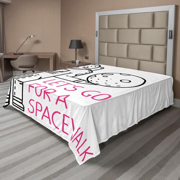 Abakuhaus Lenzuolo Spaziale, Citazione Space Walk Con Un Uomo Romanticismo Amore Tra Le Stelle Design Minimalista Immagine, Lenzuolo Superiore Morbido E Confortevole Per Un Letto Decorativo 1 Pezzo 275 Cm X 260 Cm, Nero E Rosa-image