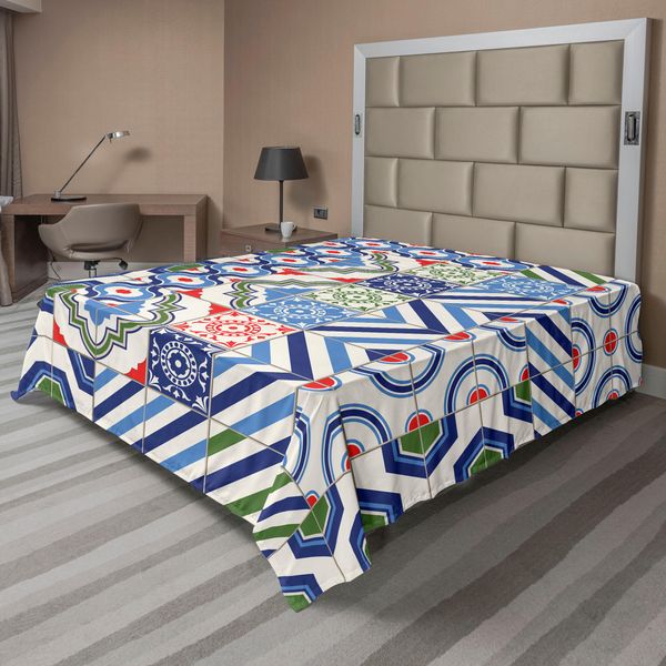 Abakuhaus Lenzuolo Marocchino, Motivi Orientali Marocchini In Colori Etnici Retrò, Design Arabesco BohéMien Orientale, Lenzuolo Morbido E Confortevole Per Un Letto Decorativo, 1 Pezzo, 266 Cm X 260 Cm, Multicolore-image