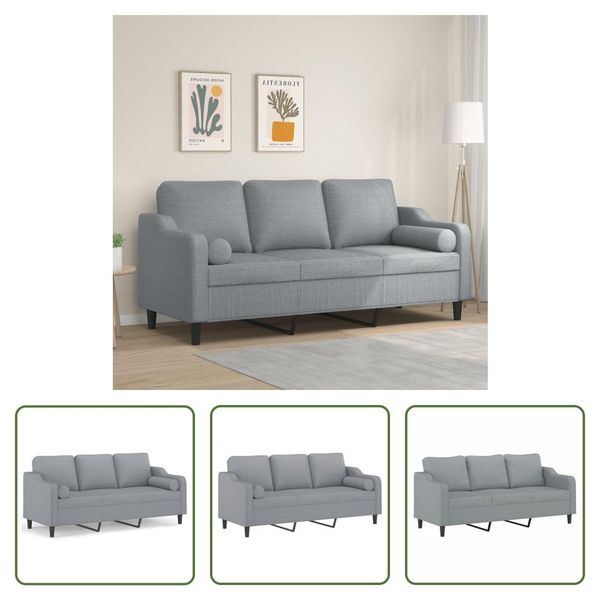 The Living Store Divano A 3 Posti Con Cuscini Decorativi In Tessuto Grigio Chiaro 180 Cm-image