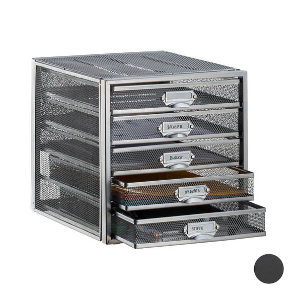 Relaxdays 10024816_55 Relaxdays Schubladenbox Silber Din A4 Mit 5 Schubladen-image