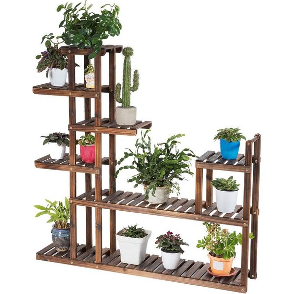 Costway Scaffale Per Piante A 7 Livelli, Portafiori In Legno, Scala Per Fiori Da Giardino, Scala Per Piante A Più Livelli, 120 X 25 X 120 Cm-image