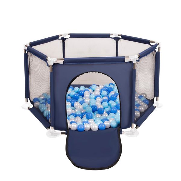 Selonis Box Esagonale Con 100 Palline Box Per Bambini, Blu:Babyblue/Blu/Perla-image