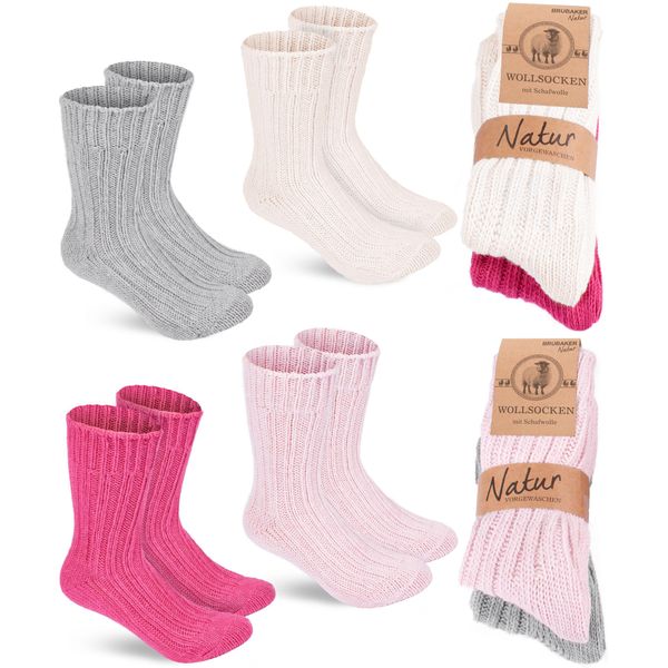 Brubaker 4 Paia Di Calze Di Lana - Calze Invernali Calde Per Uomo E Donna - Calze Invernali, Rosa Beige Grigio E Rosa, Misura 35-38-image