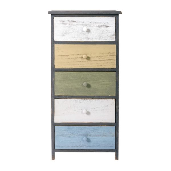 Rebecca Mobili Cassettiera Colorata A 5 Cassetti In Legno Bianco E Grigio-image