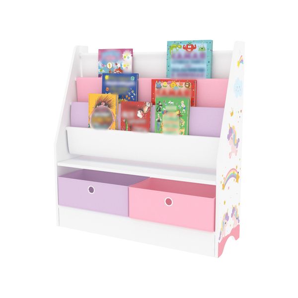 Scaffale Per Bambini 'Neda' Con 3 Scomparti E 2 Scatole Pieghevoli Motivo Unicorno 74 X 71 X 23 Cm-image
