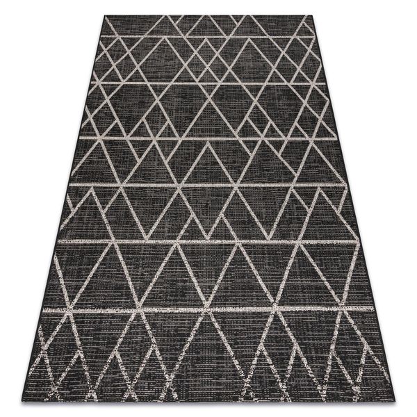 Tappeto Di Spago Sizal Floorlux 20508 Nero / Argento Triangoli Nero 160X230 Cm-image