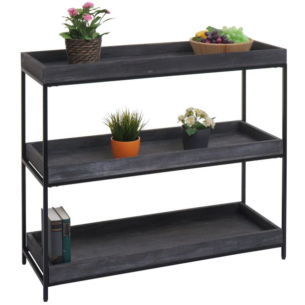 Scaffale HWC-K71, Scaffale In Piedi Scaffale Per Piante Scaffale Per Libri, Legno Metallo 3 Ripiani 90X100X35Cm ~ Grigio Scuro-image