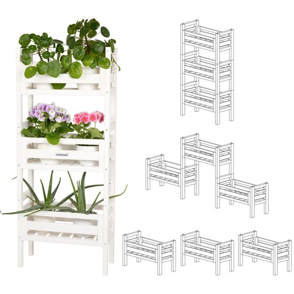 Needs&Wants® 3-Fold Multifunzionale: Supporto Per Piante In Legno, Resistente Alle Intemperie Per Giardino Balcone Interno Esterno, Scaffale Per Piante, Scala Per Fiori-image