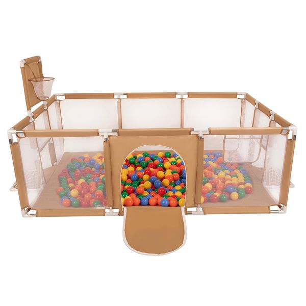Selonis Playpen Grande Parco Giochi Per Bambini Con 200 Palline Playpen Per Bambini, Beige: Giallo/Verde/Blu/Rosso/Arancio-image