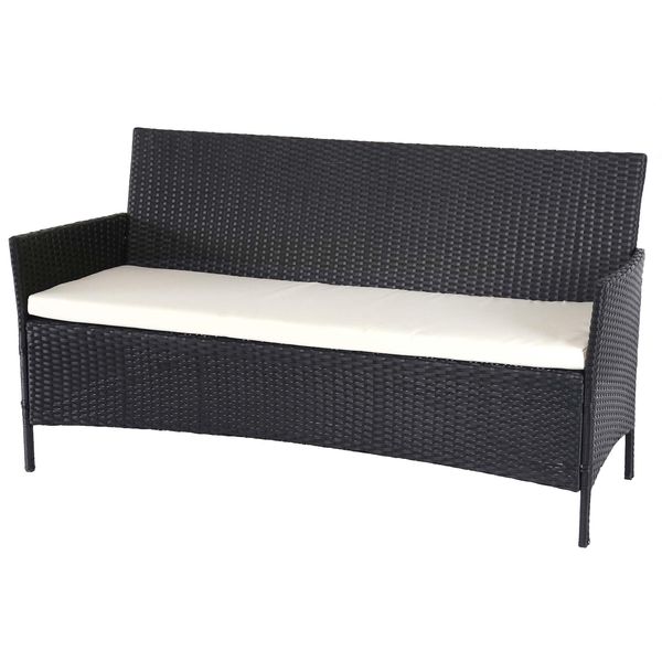 3-Sitzer Poly-Rattan Gartenbank Hamar, Sitzbank ~ Anthrazit, Kissen Creme-image