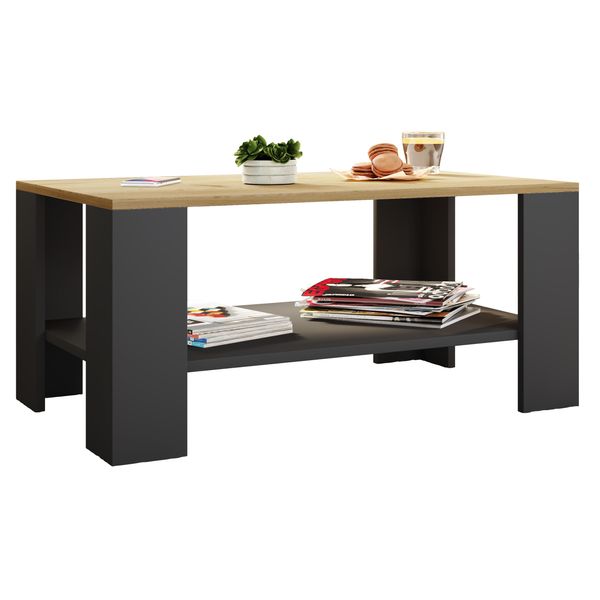 Tavolino & Tavolino Dalus Antracite / Miele Di Quercia A. 41 X L. 90 X P. 53 Cm-image