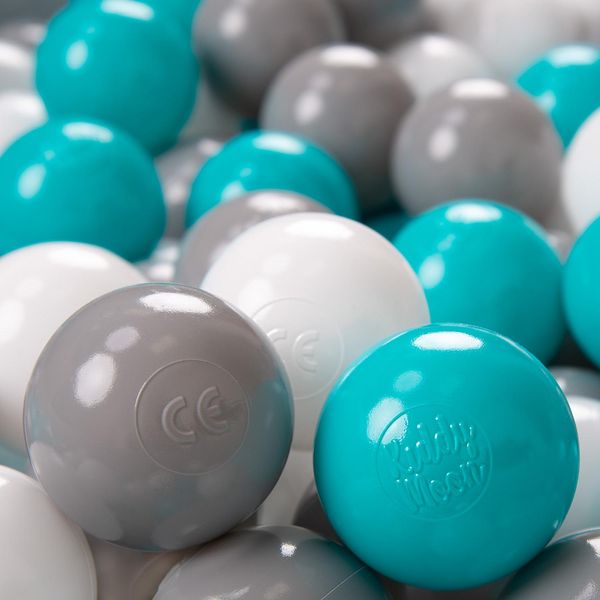 Kiddymoon 1200 ∅ 6Cm Palline Per Bambini Per Giocare Nella Vasca Da Bagno Palline In Plastica Per Bambini Eu, Grigio/Bianco/Turchese-image