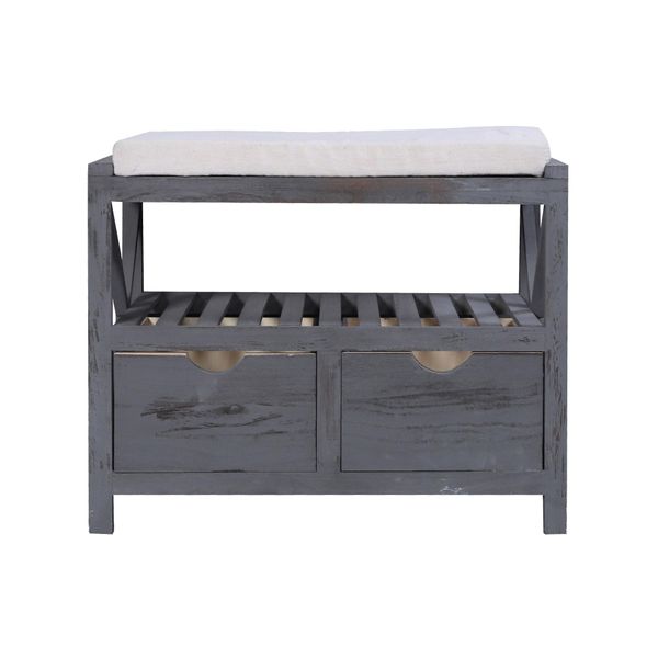 Panca Rebecca Mobili Con 2 Cassetti E 1 Cuscino In Paulownia, Grigio-image