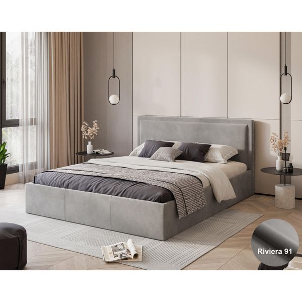 Gutto Letto Imbottito 180X200 Grigio Velluto Grigio Chiaro Velluto Con Contenitore E Contenitore-image