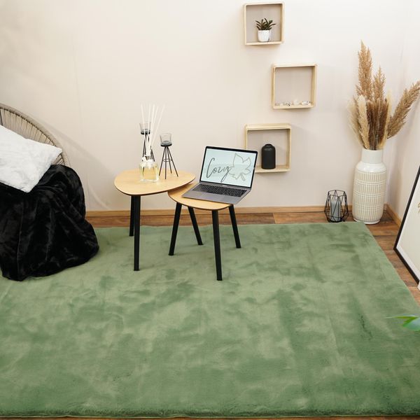 Consilio Concept Cozy Tappeto Di Pelliccia 230X330 Verde Tappeto Supersoft 28 Mm Di Altezza Morbida Pelliccia Di Finto Coniglio Oliva Verde Oliva-image