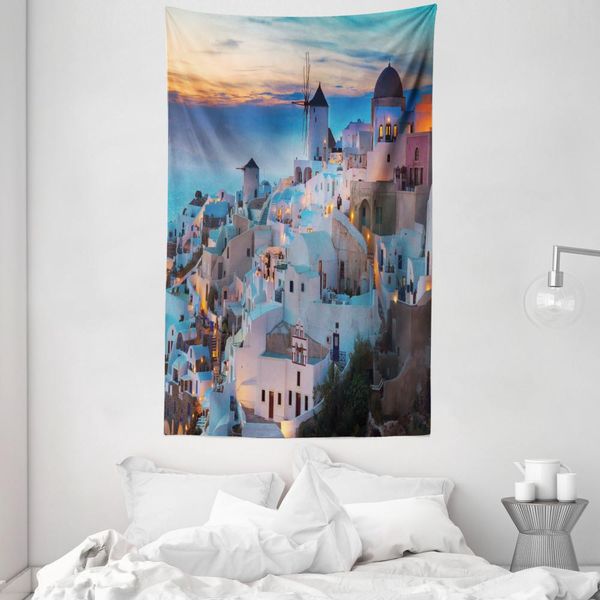Abakuhaus Arazzo E Copriletto Paesaggistico, Case Tradizionali In Morbido Tessuto Microfibra Lavabile Senza Scolorimento, Stampa Digitale, 140 X 230 Cm, Multicolore-image
