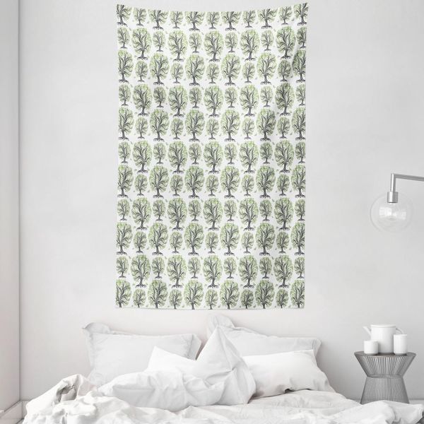 Abakuhaus Arazzo E Copriletto, Linee Vorticose Botanical In Morbido Tessuto Microfibra Lavabile Senza Scolorimento Stampa Digitale, 140 X 230 Cm, Nero Verde Bianco-image