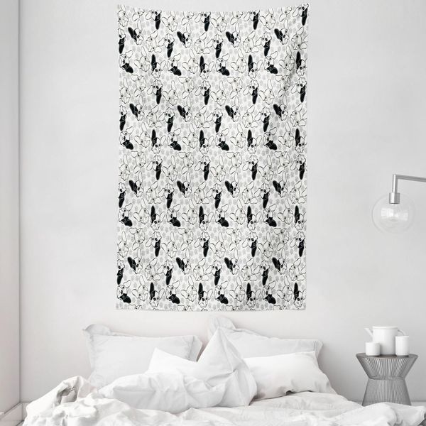 Abakuhaus Arazzo E Copriletto Bulldog, Doodle Faces Pawprints In Morbido Tessuto Microfibra Lavabile Senza Scolorimento Stampa Digitale, 140 X 230 Cm, Grigio Chiaro Bianco-image