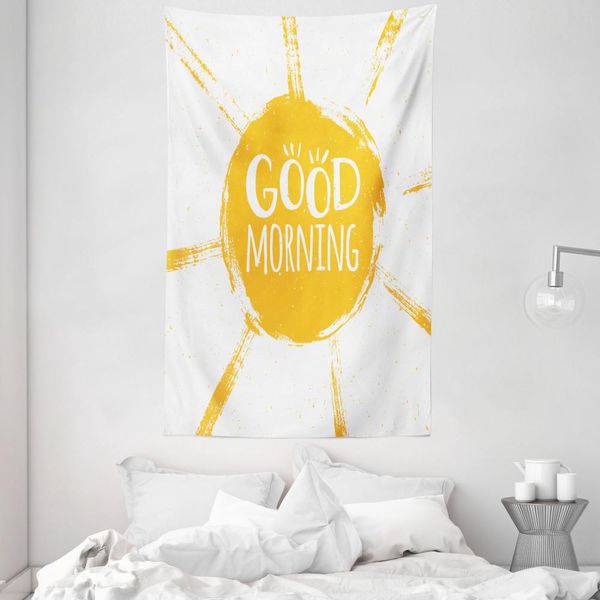 Abakuhaus Buongiorno Sole Tappezzeria E Copriletto, Sensazione Estiva In Morbido Tessuto In Microfibra Lavabile Senza Scolorimento Stampa Digitale, 140 X 230 Cm, Giallo Terra E Bianco-image