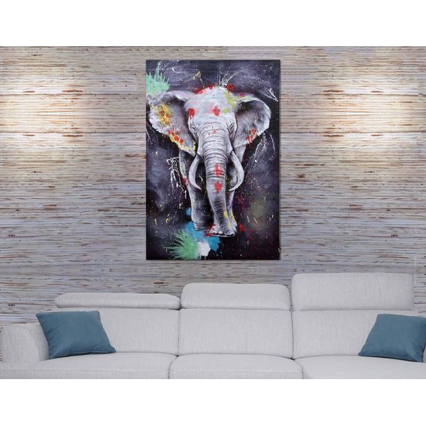 Pittura A Olio Elefante HWC-H25, Tela Pittura Murale, Dipinto A Mano Xl Murale ~ 180X120Cm-image