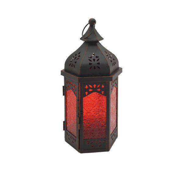 Lanterna Rebecca Mobili In Metallo E Vetro Nero E Rosso, 32X16X14 Cm-image