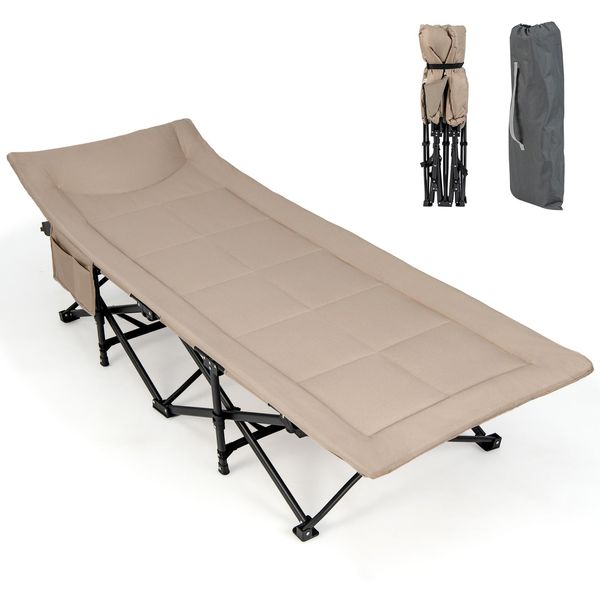 Costway Lettino Da Campeggio Pieghevole Con Borsa Per Il Trasporto E Borsa Laterale, Lettino Da Campeggio Fino A 200 Kg, Letto Per Ospiti Portatile-image