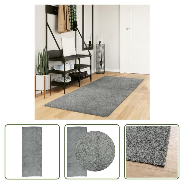 The Living Store Tappeto Shaggy A Pelo Alto Moderno Verde 80X200 Cm-image
