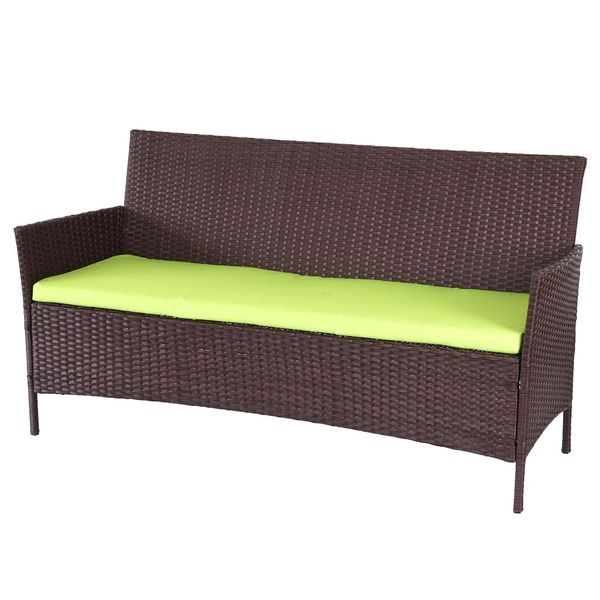 3-Sitzer Poly-Rattan Gartenbank Hamar, Sitzbank ~ Braun-Meliert, Kissen GrüN-image