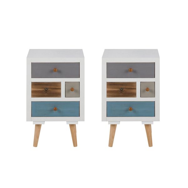 Comodino Thames Bianco, 2 Pezzi, Con Cassetti Colorati. Consegnato Completamente Montato.-image