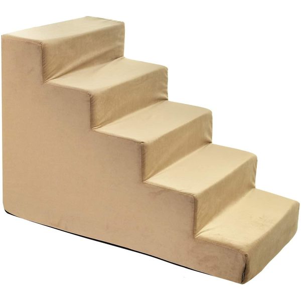 Scale Per Cani Scale Per Gatti Scale Per Animali Domestici Ausilio Per Arrampicarsi Rivestimento In Peluche 5 Gradini Velluto Beige-image